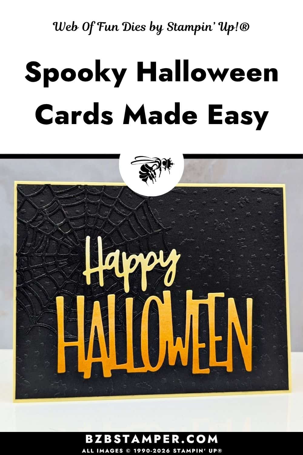 Spooky Halloween Card with the Web of Fun Dies 5 Spooky Halloween Card with the Web of Fun Dies features a handmade card created with the Stampin' Up!® Web of Fun Dies, Seasonal Cheer Mini Embossing Folders, and a Lemon Lolly, Pumpkin Pie, and Basic Black color palette.