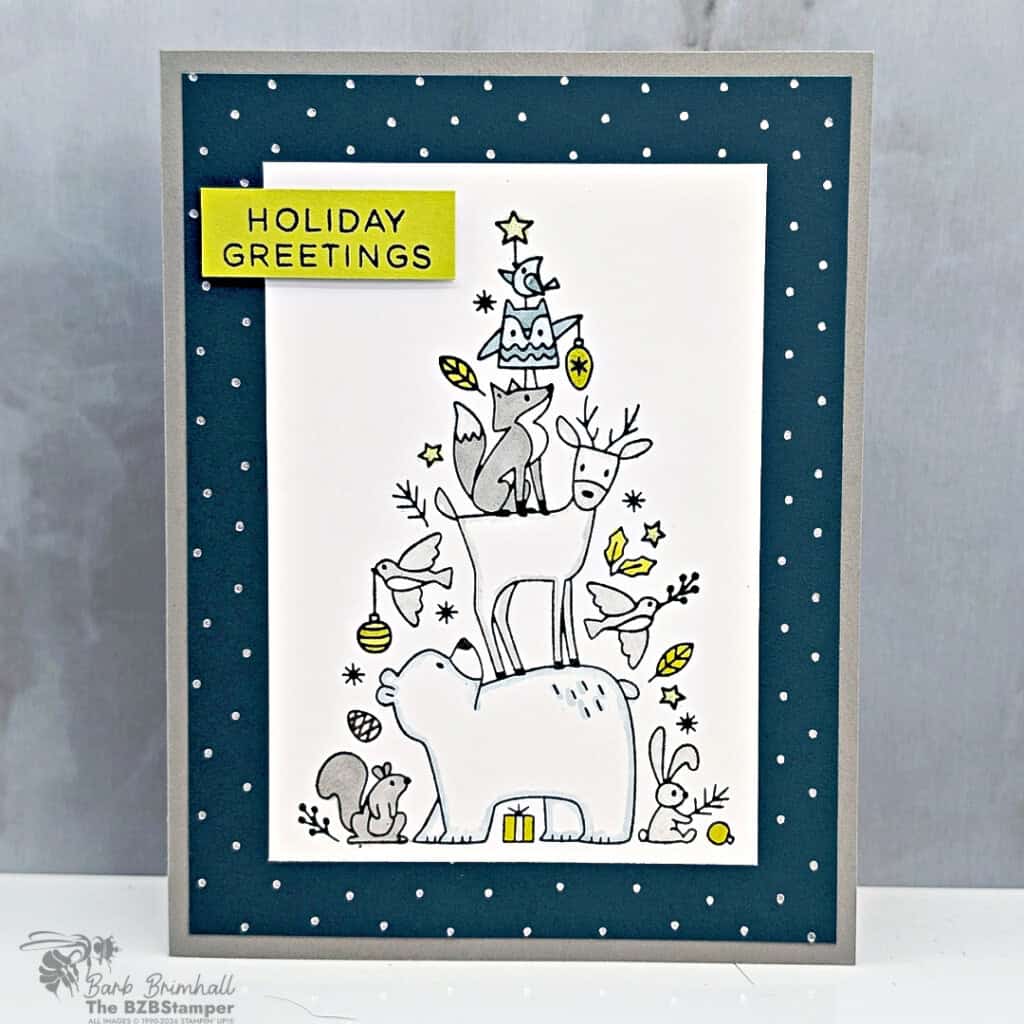 Modern Christmas Card using the Woodland Wishes Bundle 6 handmade christmas card woodland wishes stamp set