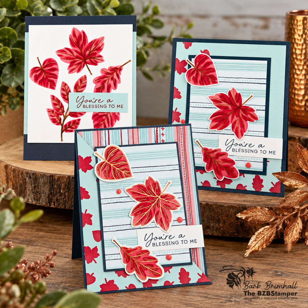 3 Cards using the Lustrous Leaves Hot Foil Bundle